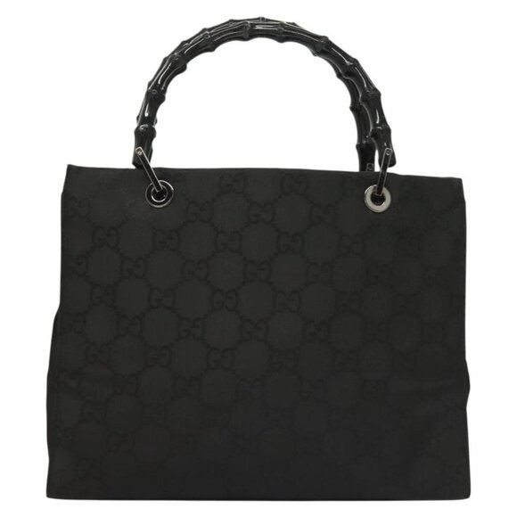 GUCCI GG Canvas Bamboo Hand Bag Nylon Black Silver Auth - Picture 2 of 16